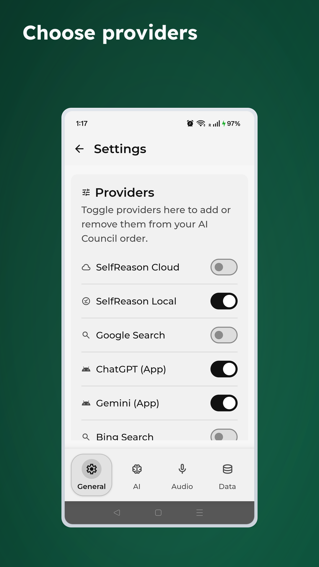 Provider settings showing orchestration across multiple AI providers